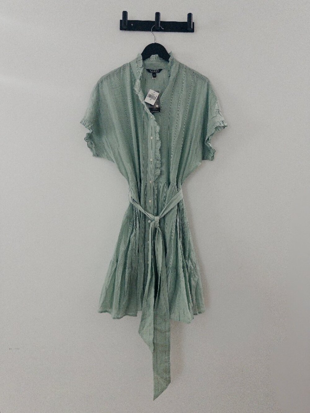 Lauren Ralph Lauren Women's Striped Ruffle-Trim Voile Shirtdress Size 16 - Picture 5 of 7